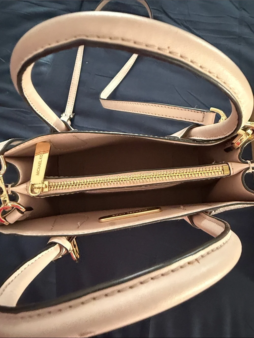 Michael Kors Beige and Pink MK Signature Satchel with Shoulder Strap